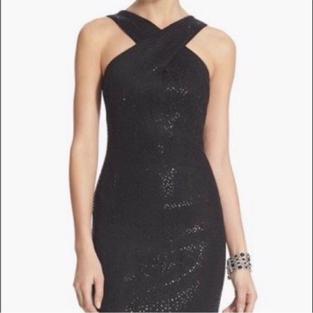 St. John Black Metallic Halter Cocktail Evening Dress
